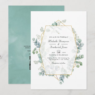 Aquarell-Eukalyptus-Geometrie-QR-Code-Hochzeit Einladung