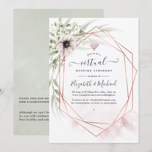Aquarell-Eukalyptus-Geometrische-Virtual-Wedding Einladung (Vorne/Hinten)