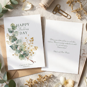 Aquarell-Eukalyptus-Gold-Grün-Hochzeit Karte
