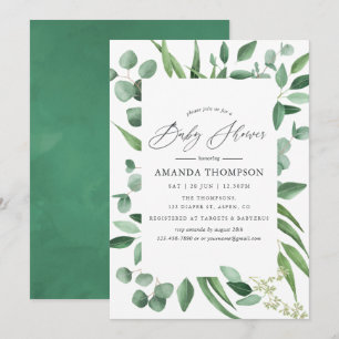 Aquarell-Eukalyptus-Grün-Babyshower Einladung