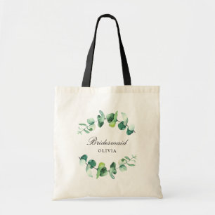 Aquarell-Eukalyptus-Grün Brautjungfer Name Tragetasche