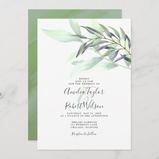 Aquarell Eukalyptus Grüne Einladung (Vorne/Hinten)