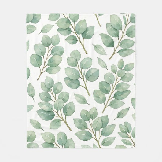 Aquarell-Eukalyptus-Grünmuster Fleecedecke (Vorderseite)