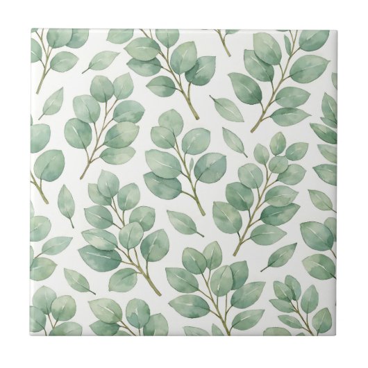 Aquarell-Eukalyptus-Grünmuster Fliese (Vorderseite)