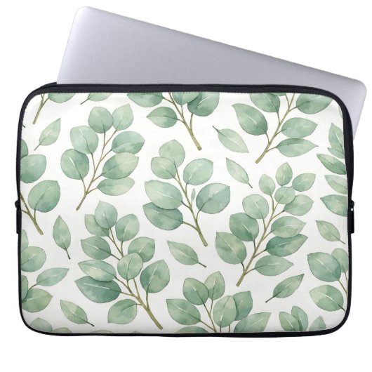 Aquarell-Eukalyptus-Grünmuster Laptopschutzhülle (Vorderseite)