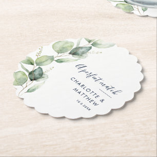Aquarell-Eukalyptus-Grünzeug-Script-Hochzeit Untersetzer