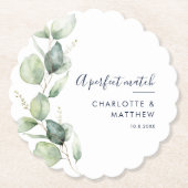 Aquarell-Eukalyptus-Grünzeug-Script-Hochzeit Untersetzer (Vorderseite)