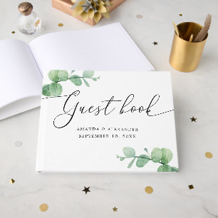 Aquarell-Eukalyptus-Hochzeit Elegante Schrift Gästebuch