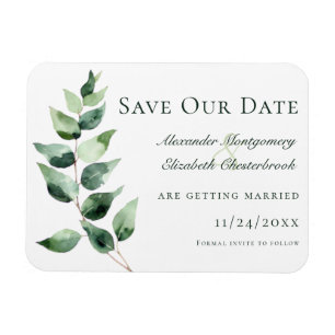 Aquarell-Eukalyptus-Hochzeit Save the Date Weiß Magnet