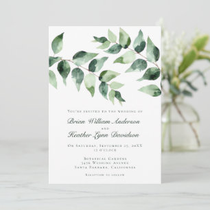 Aquarell-Eukalyptus-Hochzeit   Weiß Einladung
