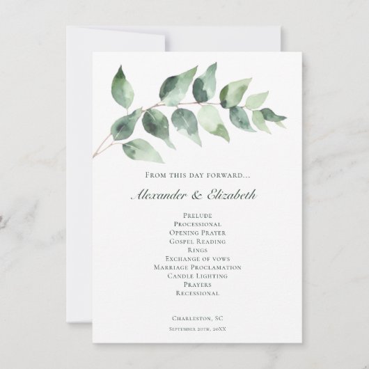 Aquarell-Eukalyptus-Hochzeit | Weißes Programm (Vorderseite)