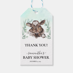 Aquarell-Eukalyptus-Kalb-Hof-Kuh-Baby-Party Geschenkanhänger