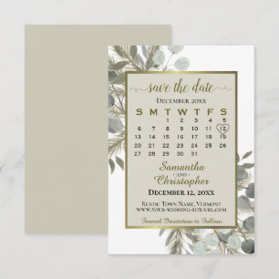 Aquarell-Eukalyptus-Kiefer-Kalender Taupe-Hochzeit Save The Date