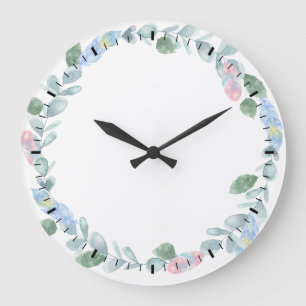 Aquarell-Eukalyptus-Kranz-Wanduhr Große Wanduhr