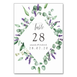 Aquarell-Eukalyptus- & Lavendel-Grünzeug-Hochzeit Tischnummer