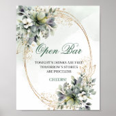 Aquarell-Eukalyptus-Open-Bar-Schild Grün Gold Poster (Vorne)