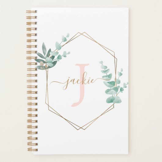 Aquarell-Eukalyptus-Rahmen monogrammiert Planer (Vorderseite)