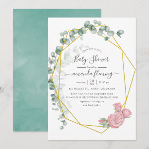 Aquarell-Eukalyptus-Rose geometrische Babyparty Einladung