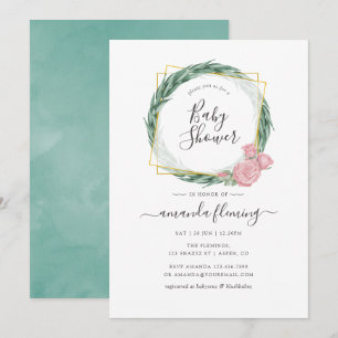Aquarell-Eukalyptus-Rosen-Geometrisches Baby-Showe Einladung