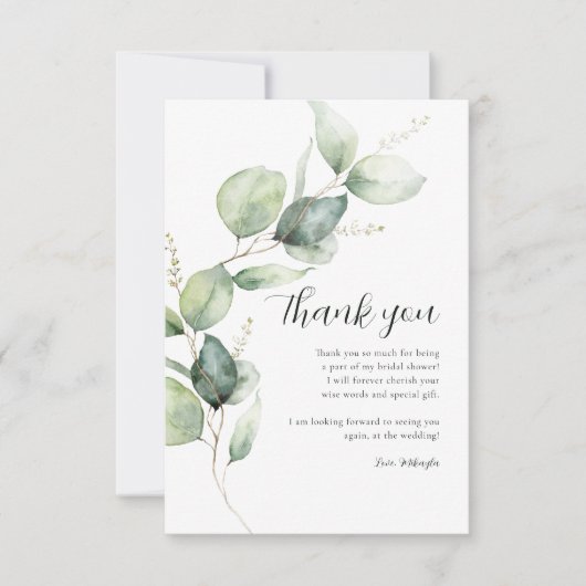 Aquarell-Eukalyptus-Schrift-Junggesellinnen-Abschi Dankeskarte (Vorderseite)