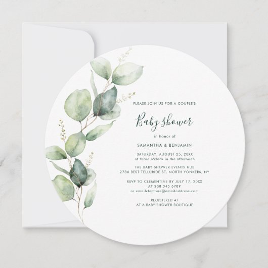 Aquarell-Eukalyptus-Script-Baby-Party Einladung (Vorderseite)