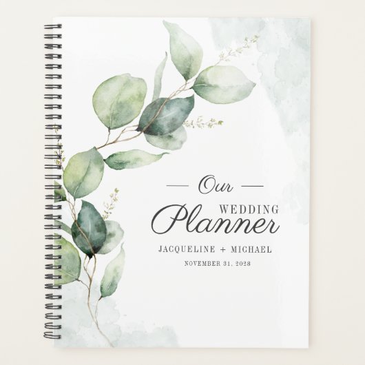 Aquarell-Eukalyptus-Script-Floral-Hochzeit Planer (Vorderseite)
