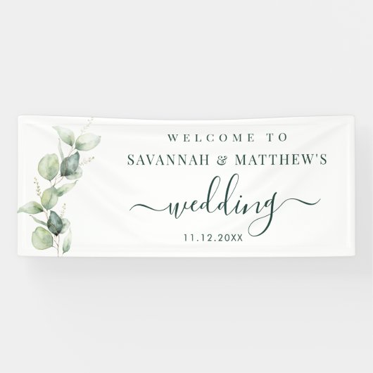 Aquarell-Eukalyptus-Script-Hochzeit Banner (Horizontal)