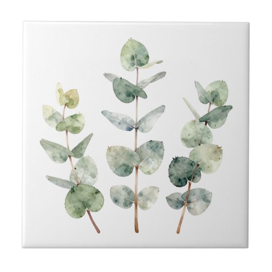 Aquarell Eukalyptusblätter Botanik Fliese (Vorderseite)