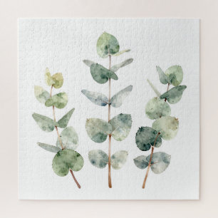 Aquarell-Eukalyptusblätter Botanik Puzzle