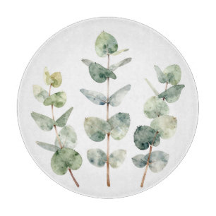 Aquarell-Eukalyptusblätter Botanik Schneidebrett