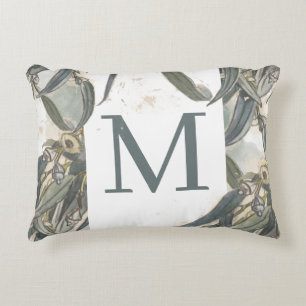 Aquarell-Eukalyptusblätter-Grün-Monogramm  Dekokissen