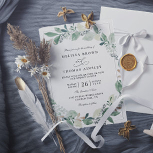 Aquarell-Eukalyptusblätter Schick QR-Code Hochzeit Einladung