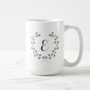 Aquarell-Eukalyptusblattrahmen Monogramm Kaffeetasse