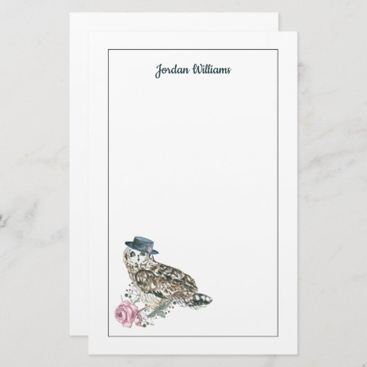 Aquarell-Eule | addieren Ihren Namen Briefpapier (Vorne/Hinten)