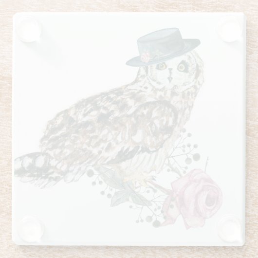 Aquarell-Eule Glasuntersetzer (Rückseite)
