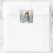 Aquarell-Eule mit Winterhut Quadratischer Aufkleber (Tasche)