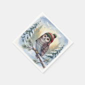 Aquarell-Eule mit Winterhut Serviette (Ecke)