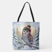 Aquarell-Eule mit Winterhut Tasche (Vorderseite)