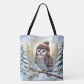 Aquarell-Eule mit Winterhut Tasche (Rückseite)