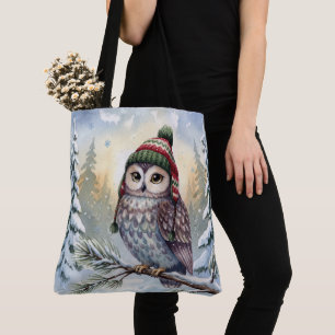 Aquarell-Eule mit Winterhut Tasche