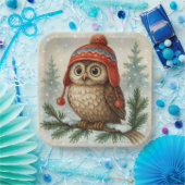 Aquarell-Eule mit Wintermütze Pappteller (Party)