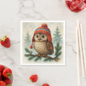 Aquarell-Eule mit Wintermütze Serviette (Beispiel)