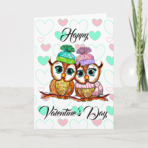 Aquarell-Eulen   Valentinstag   Ich liebe Dich Karte