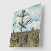 Aquarell-europäische Schwingen-Fahrt der Quadratische Wanduhr (Winkel)