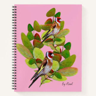 Aquarell Europäische Stieglitze Vögel und Herbstla Notizblock