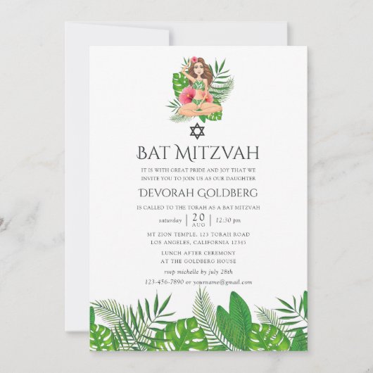 Aquarell Exotic Aloha Luau Bat Mitzvah Einladung (Vorderseite)