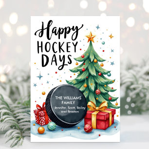 Aquarell-Familienname-Hockey-Weihnachtskarte Feiertagskarte