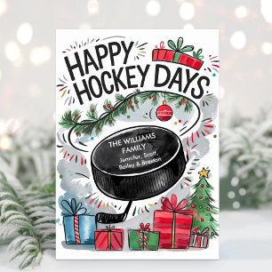 Aquarell-Familienname-Hockey-Weihnachtskarte Feiertagskarte