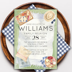 Aquarell-Familientreffen Picknick Blau Gingham Einladung
