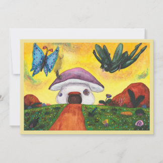 Aquarell-Fantasie-Fee-Schmetterling-Pilzhaus Einladung